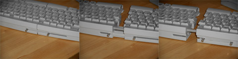 The keyboard unsplit, partially split and fully split